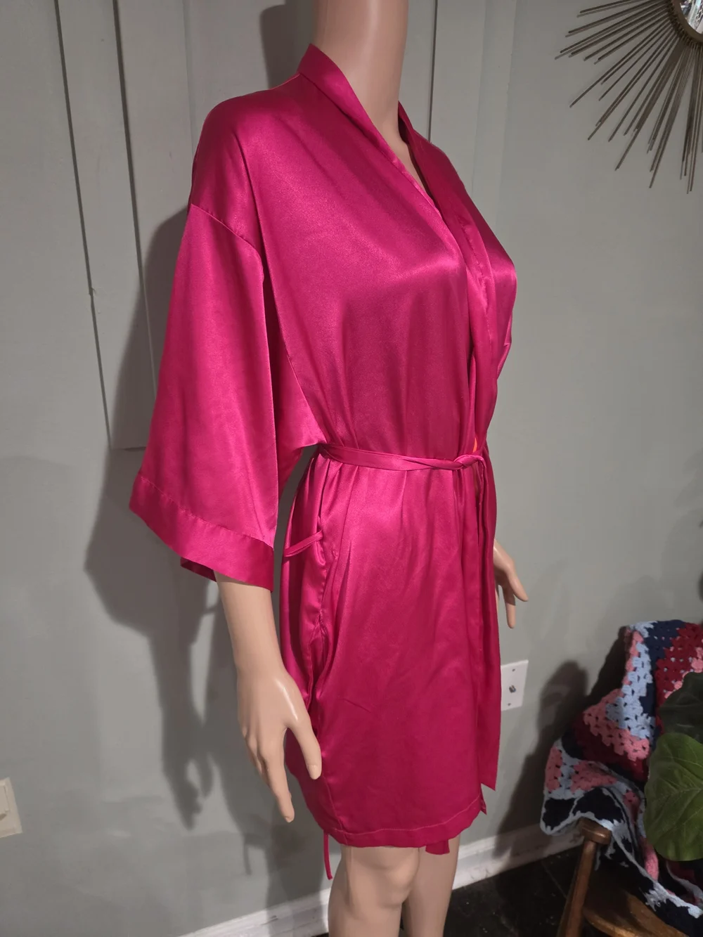 Victoria’s Secret Vintage Hot Pink Satin Kimono Robe One Size
